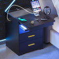 Nightstand Two-Drawer Bedside Table with Lockable Hidden Tray, Charging Station and 16-Color RGB Light