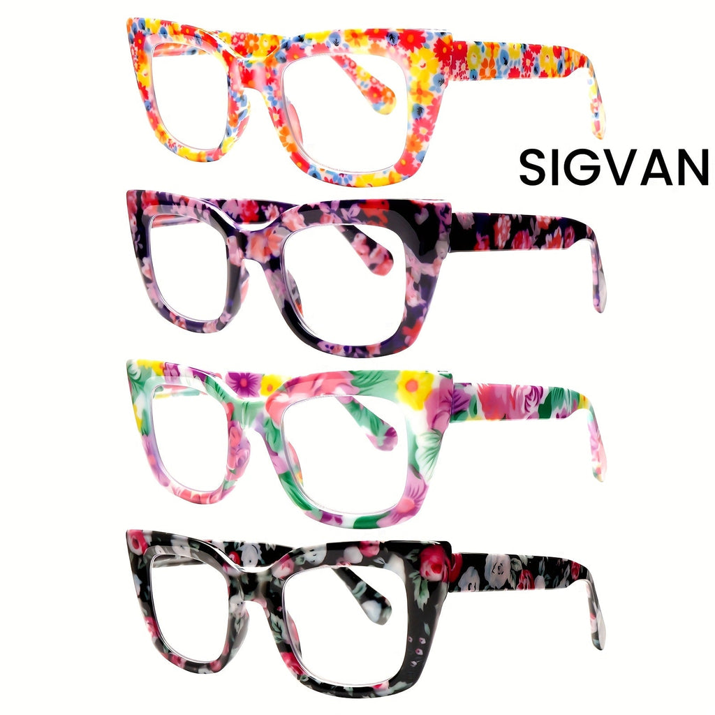 Reading Glasses 4-Pack Cat-Eye Floral Gradient Frames with Metal Spring Hinges and 1.0x to 4.0x Options