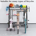 Freestanding Bike Storage Stand with Basket & Hooks, Adjustable Floor Rack for 3-4 Bikes, Indoor Outdoor Garage Organizer