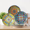 Bohemian Ceramic Dessert Plate Set of 6 – 8.5 Inch Colorful Abstract Pattern Dinnerware, Glazed Porcelain Plates