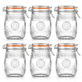 Mason Jars 6-Pack, 32 oz Wide-Mouth Glass Canisters with Hinged Lids and Sunflower Pattern for Coffee, Sugar, Beans and Spices