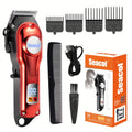 Hair Clipper Seacol Red Cordless Trimmer with LCD Display, USB Charging, Four Guide Combs and 120-Minute Runtime