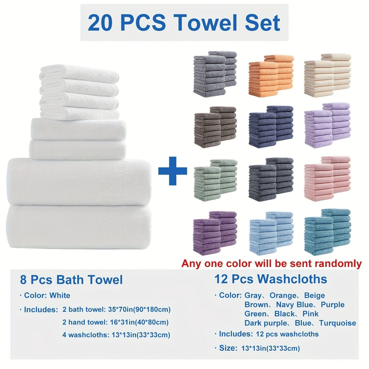 Bath Towel Set 20 Piece 100% Microfiber Absorbent Quick Dry Soft Extra Large Bath Sheets 8 Bath Towels 12 Washcloths Home Bathroom Spa Gift
