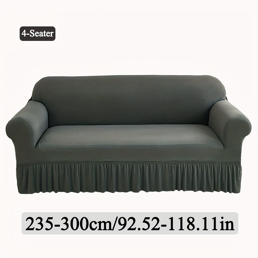 Sofa Cover Textured Skirted Full-Cover Slipcover with Elastic Stretch and Backing Detail for 3 or 4 Seats