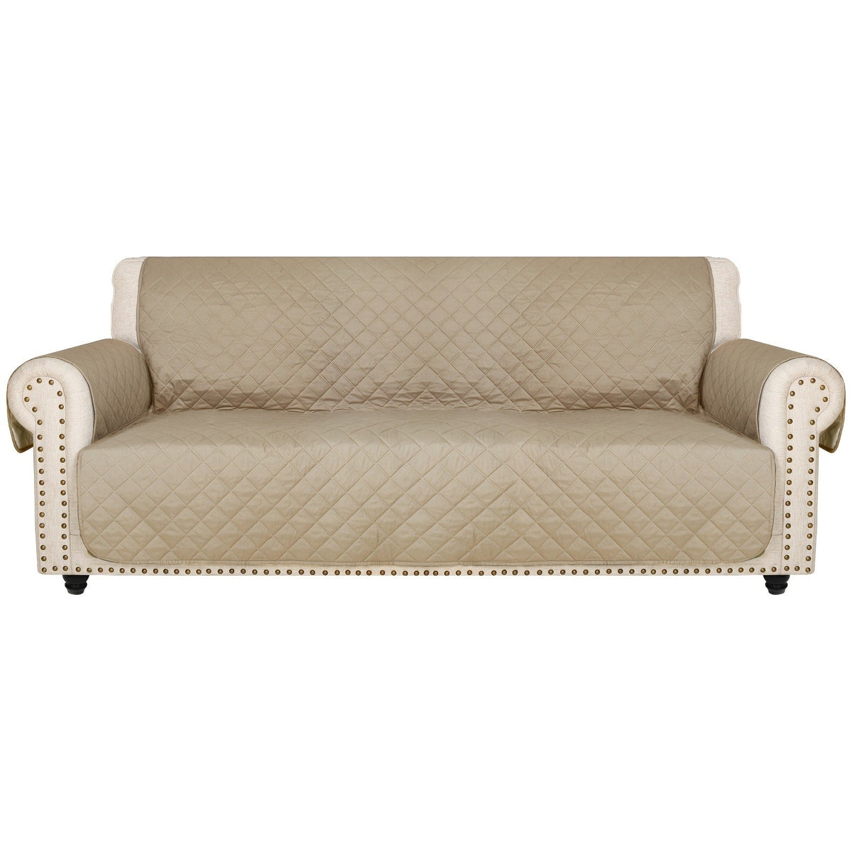 Sofa Cover Five-Layer Quilted Microfiber Protector with Elastic Strap and Foam Anchors for 3 or 4 Seats