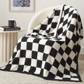 Jacquard Knit Checkered Blanket, Cozy Fluffy Plaid Throw for Couch, Bed & Sofa, All Seasons, 4 Colors