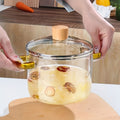 Borosilicate Glass Pot with Lid 50oz Stovetop & Microwave Safe – Double Heat-Resistant Handles for Soup, Milk & Porridge | Transparent Glass
