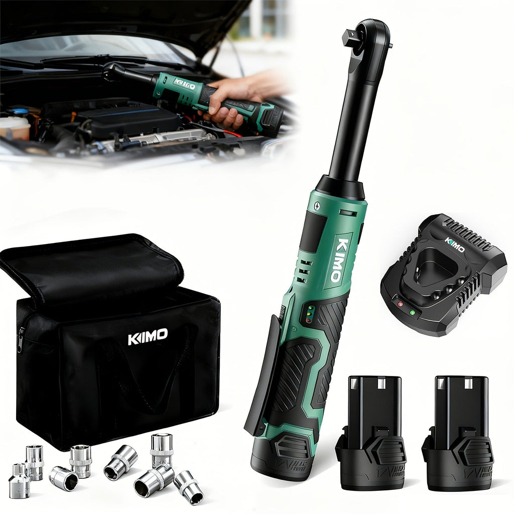 Power Tools KIMO 12V 3/8 Inch Cordless Ratchet Wrench with 40 ft-lb Torque, 400 RPM and Socket Set