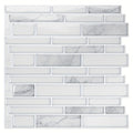 Ten-Sheet White Marble Subway-Pattern Peel-and-Stick Backsplash Wall Tile Set with 30 x 18 cm Panels