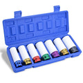 Lug Nut Socket Set 7-Piece 1/2" Drive, Metric 17/19/21/22/23/24/27mm Thin Wall Impact Wheel Sockets with White Covers for Car