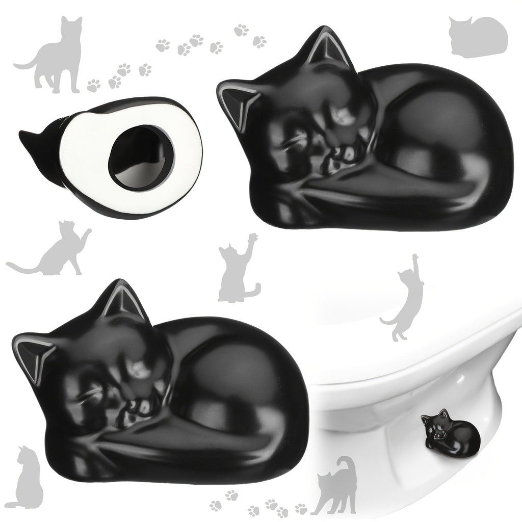 Black Cat Ceramic Toilet Bolt Caps 2-Pack – Decorative Cat Toilet Bolt Screw Cover Caps, Cute Bathroom Decor for Cat Lovers