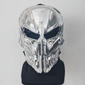 Silver-Plated Mechanical Costume Mask with Full-Face Sci-Fi Design and Sculpted Black Interior