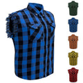 Men's Plaid Sleeveless Shirt with Fringe Hem, Checkered Cotton Button-Up Vest Top, Crew Neck Regular Fit for Streetwear Beach Vacation