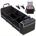 Collapsible Car Trunk Organizer with Three Compartments, Removable Dividers, Lid and Tie-Down Straps