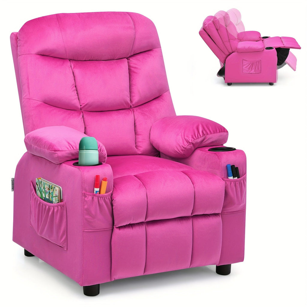 Velvet Kids Recliner Chair with Solid Wood Construction for Kids' Room