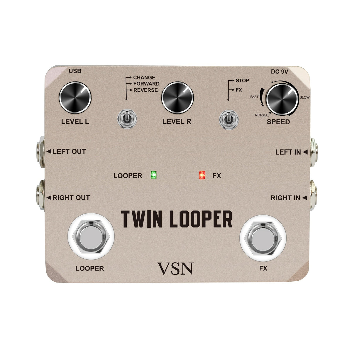 VSN Twin Looper Guitar Pedal, 11 Modes, Stereo I/O and 10-Minute Loop