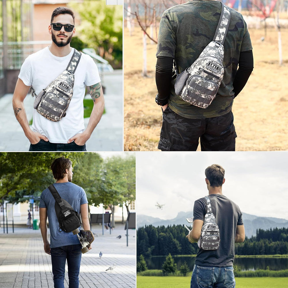 Compact Multi-Pocket Crossbody Sling Bag with Adjustable Strap, Side Mesh Pocket and Black or Grey Choice