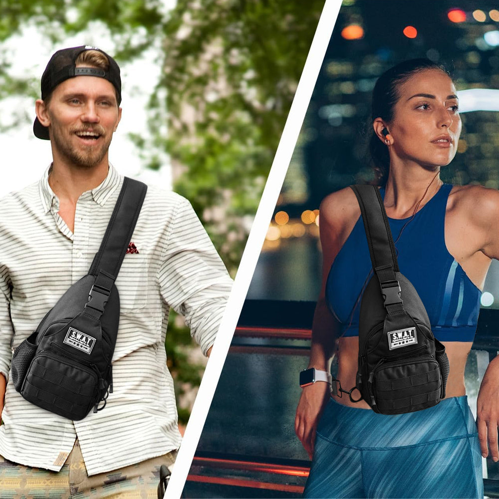 Compact Multi-Pocket Crossbody Sling Bag with Adjustable Strap, Side Mesh Pocket and Black or Grey Choice