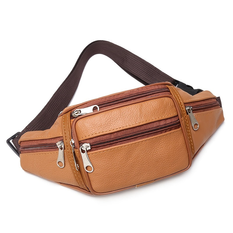 Waist Bag Faux Cowhide Leather Zipper Pack with Adjustable Shoulder or Waist Strap in Four Colors