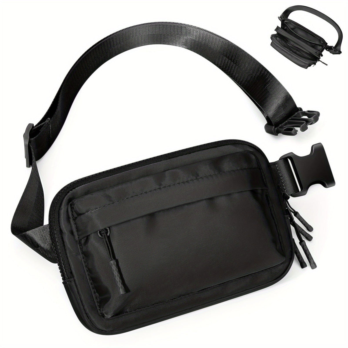 Waist Bag Four-Zipper-Pocket Utility Pack with Adjustable Long Strap in Black, Brown, Beige or Pink