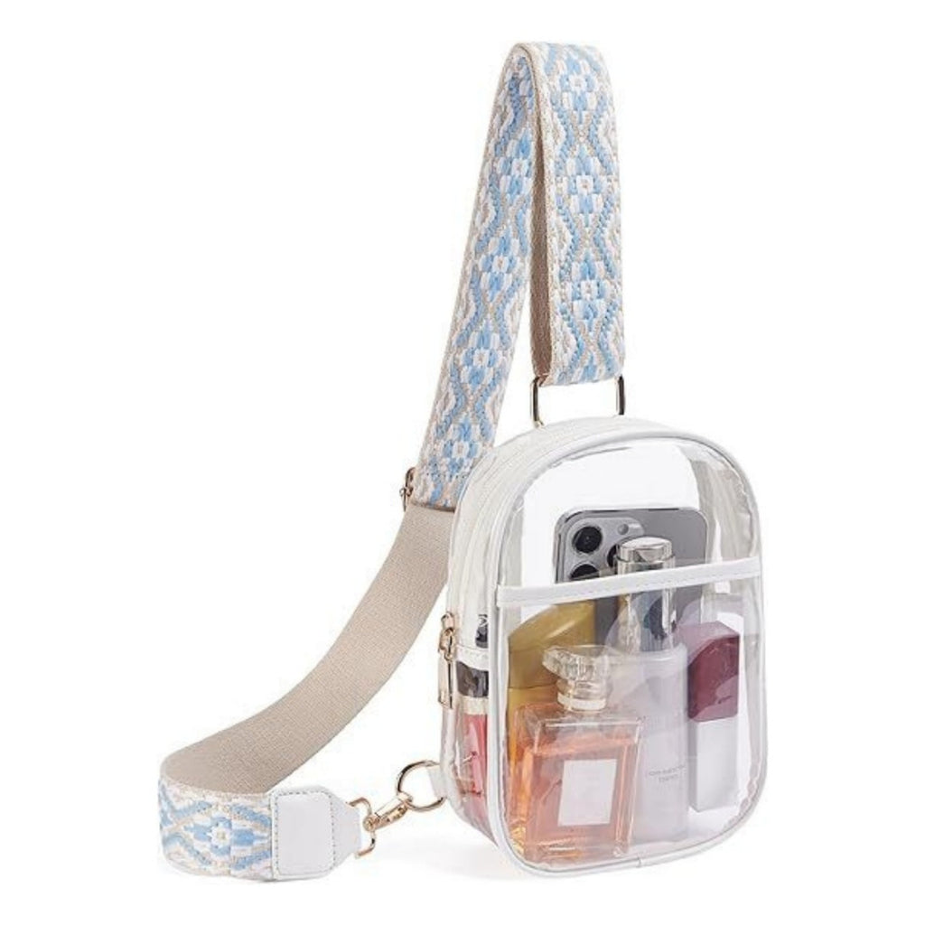 Waist Bag Clear Transparent TPU Bag with Adjustable Strap and Brown, White or Black Trim Options