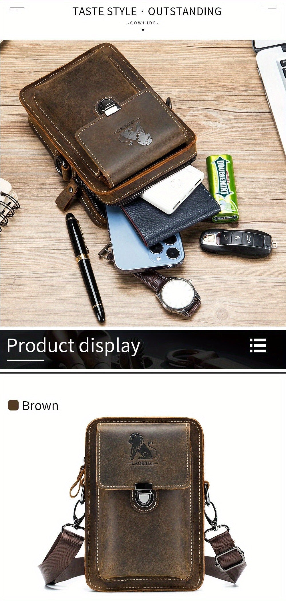 Waist Bag – Genuine Leather, Genuine Leather Waist Vintage Cowhide – detail view 19