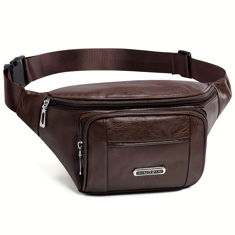 Waist Bag Large-Capacity Coffee Brown PU Phone Pouch with Adjustable Strap and Zipper Closure