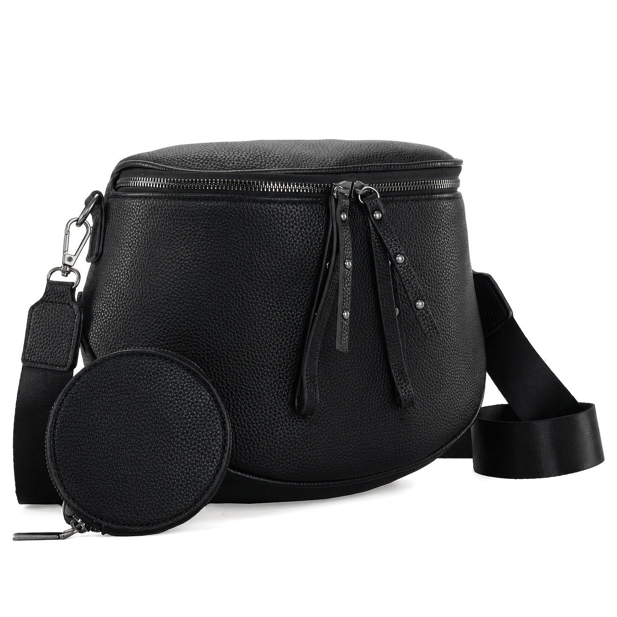 Waist Bag Pebbled PU Leather Multi-Compartment Pack with Removable Strap in Five Solid Colors