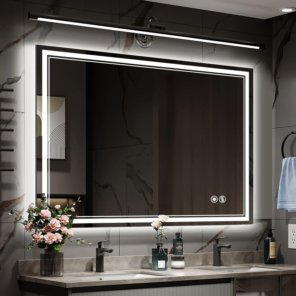Front-and-Backlit LED Bathroom Mirror with Four Size Options, Three Light Colors and Touch Controls