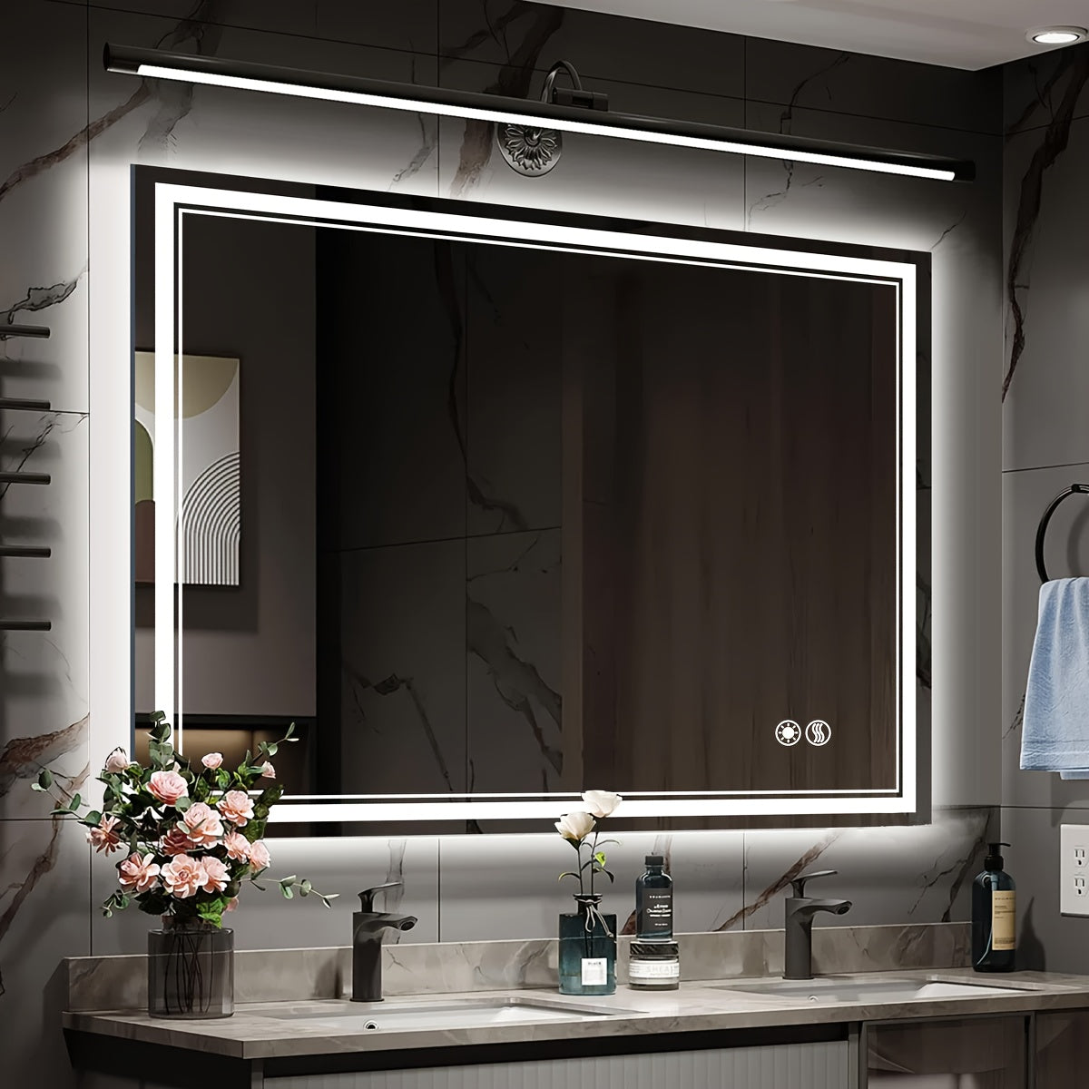 Front-and-Backlit LED Bathroom Mirror with Four Size Options, Three Light Colors and Touch Controls