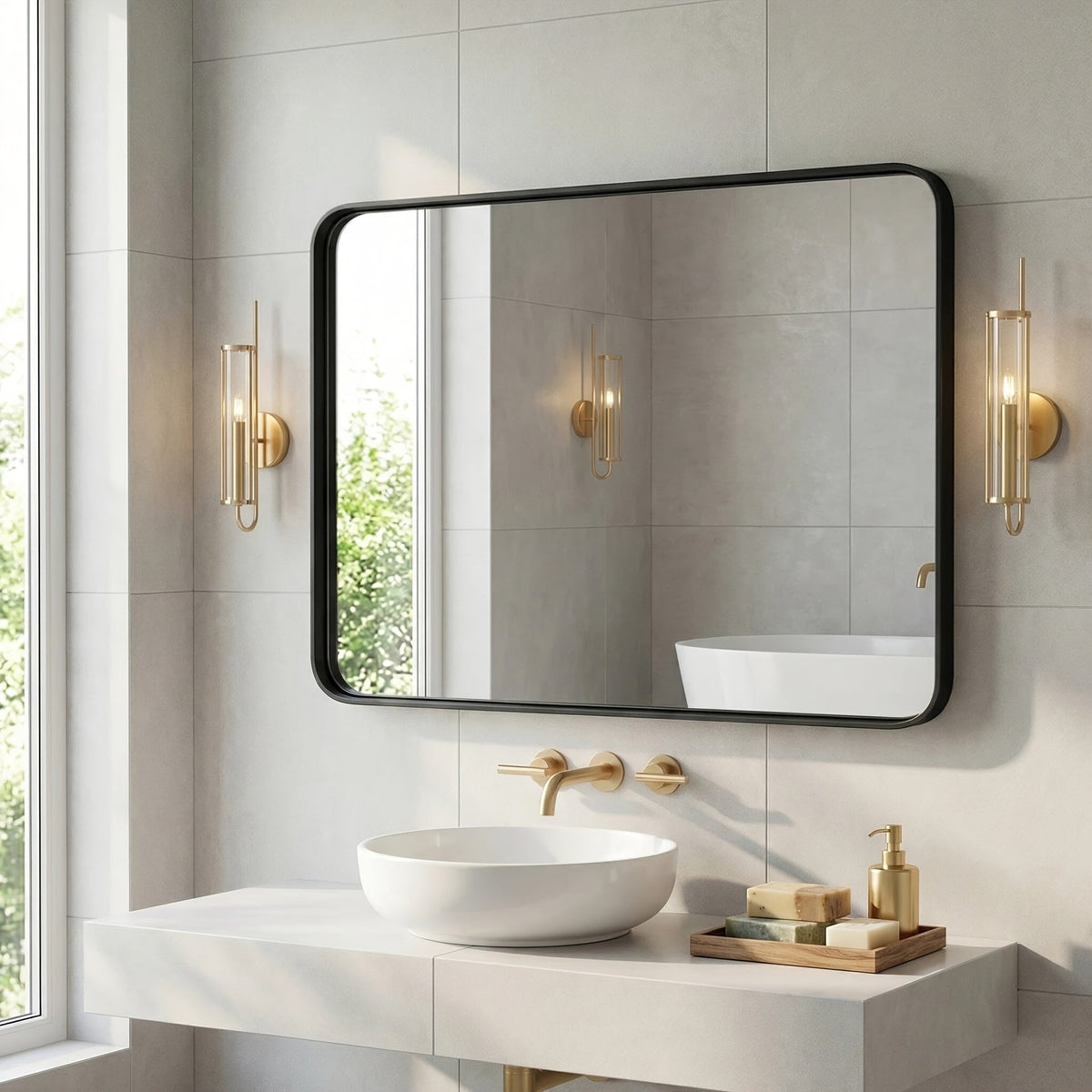Rounded Rectangle Wall Mirror in Black, Silver or Gold with Nine Size Options up to 36 x 40 Inches