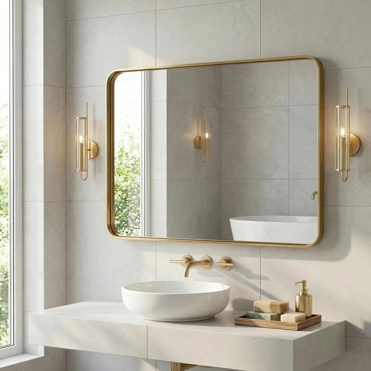Wall Mirror shown in the 【Golden color】, 36*40 option