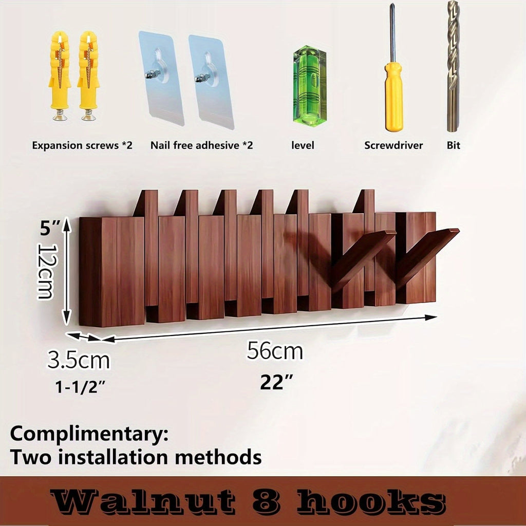 Coat Rack shown in the LED Walnut, 8 Hooks option
