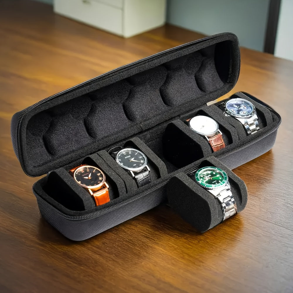 Watch Box - 5 Slot Travel Case Hardshell Organizer with Soft Foam Pillows & Carry - product detail view 3
