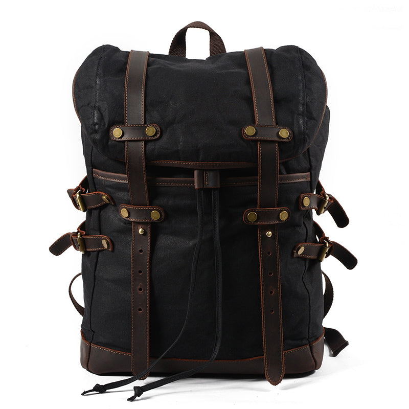 Canvas Backpack Men Waterproof Travel Rucksack Outdoor Bag 17.7in