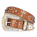 Western Belt – Rhinestone Studded Belt Unisex Punk Carved Buckle PU Leather – Western Hip-Hop Waist Strap