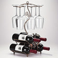 Tabletop Wine Rack with Four Bottle Cradles and Six Stemware Holders in Scrollwork Stand Design