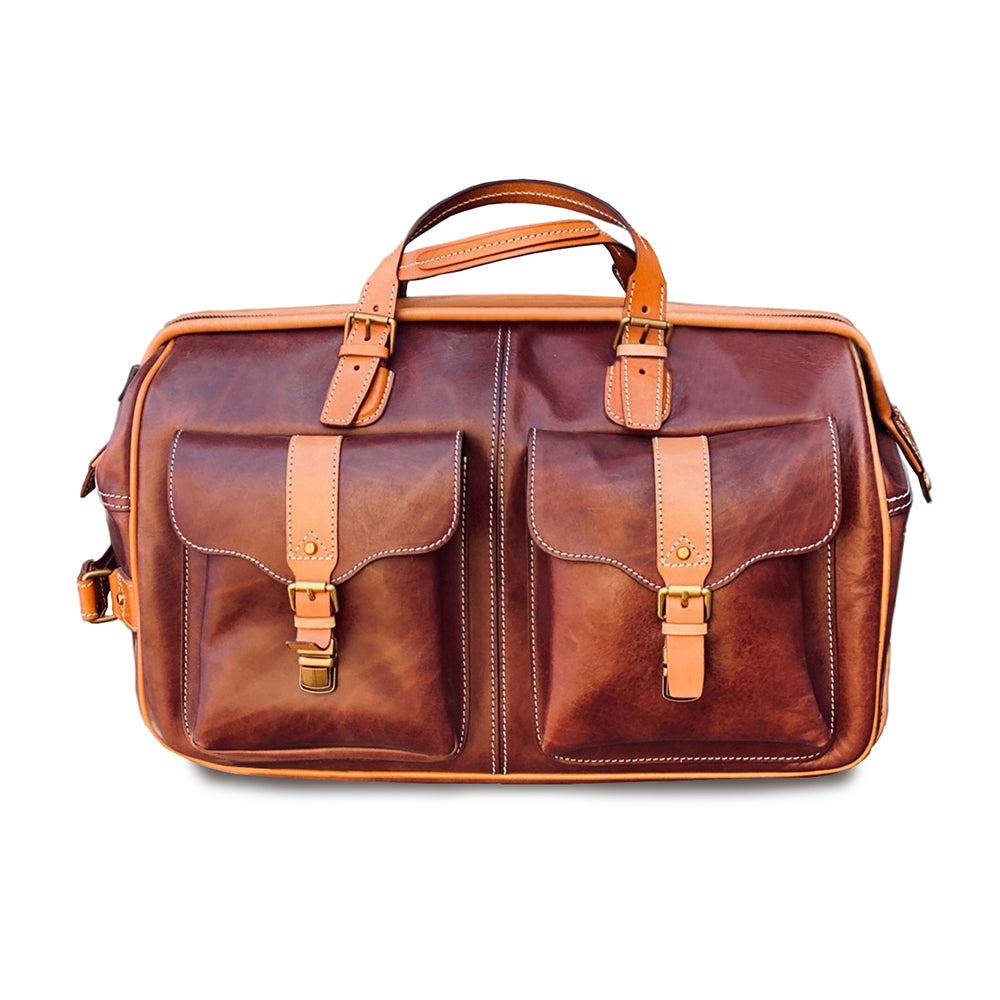 Handmade Leather Travel Bag With Wheels 23.6in Carry On Rolling Duffel Luggage