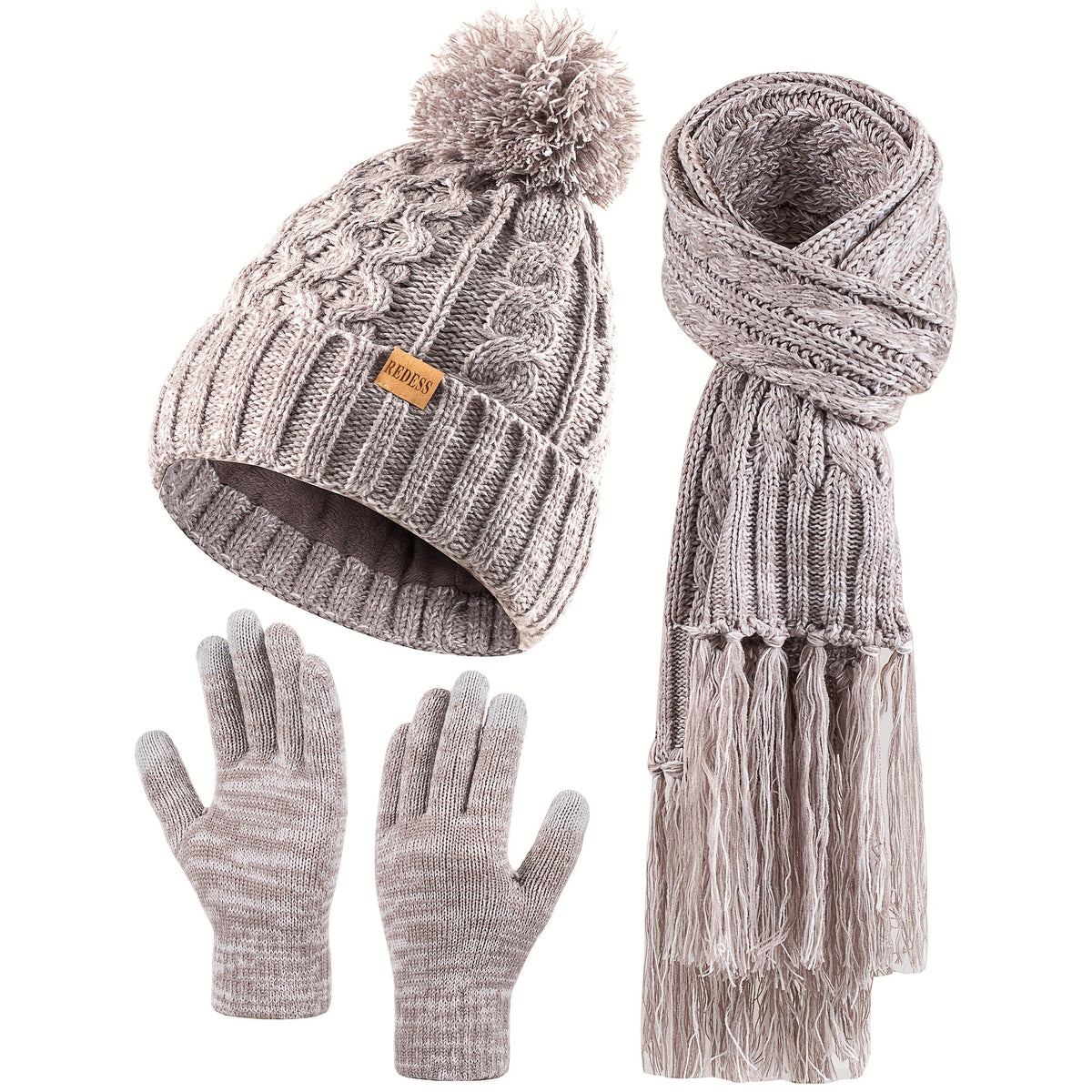 Winter Accessories Set - Hat Scarf Gloves for Women 3 Piece Warm Suede Touch Coordinated Cold - product detail view 20