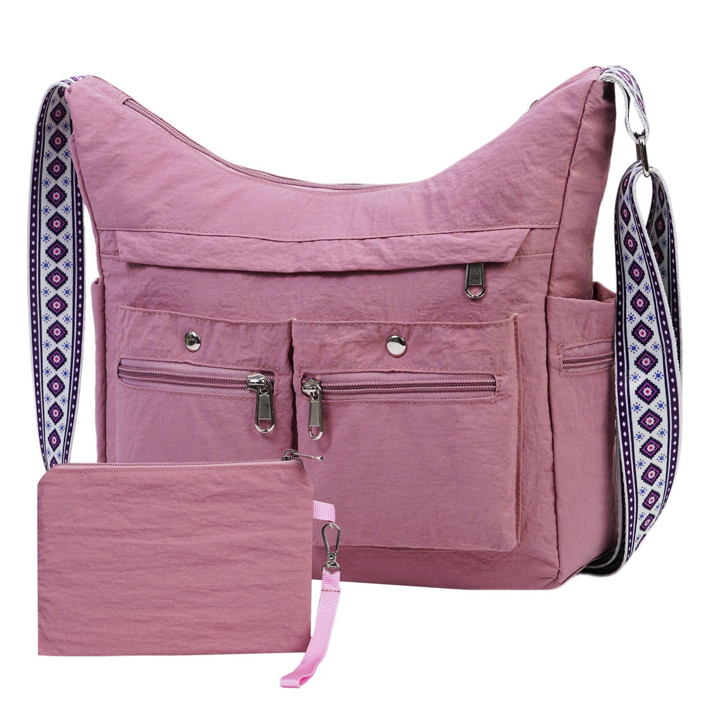 Two-Piece Nylon Crossbody Bag Set for Women with Multi-Pocket Organizer, Adjustable Strap and 5 Colors
