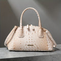 Crocodile-Embossed Crossbody Boston Bag with Laser-Cut Pattern, Top Handles, Zip Top & 6 Colors