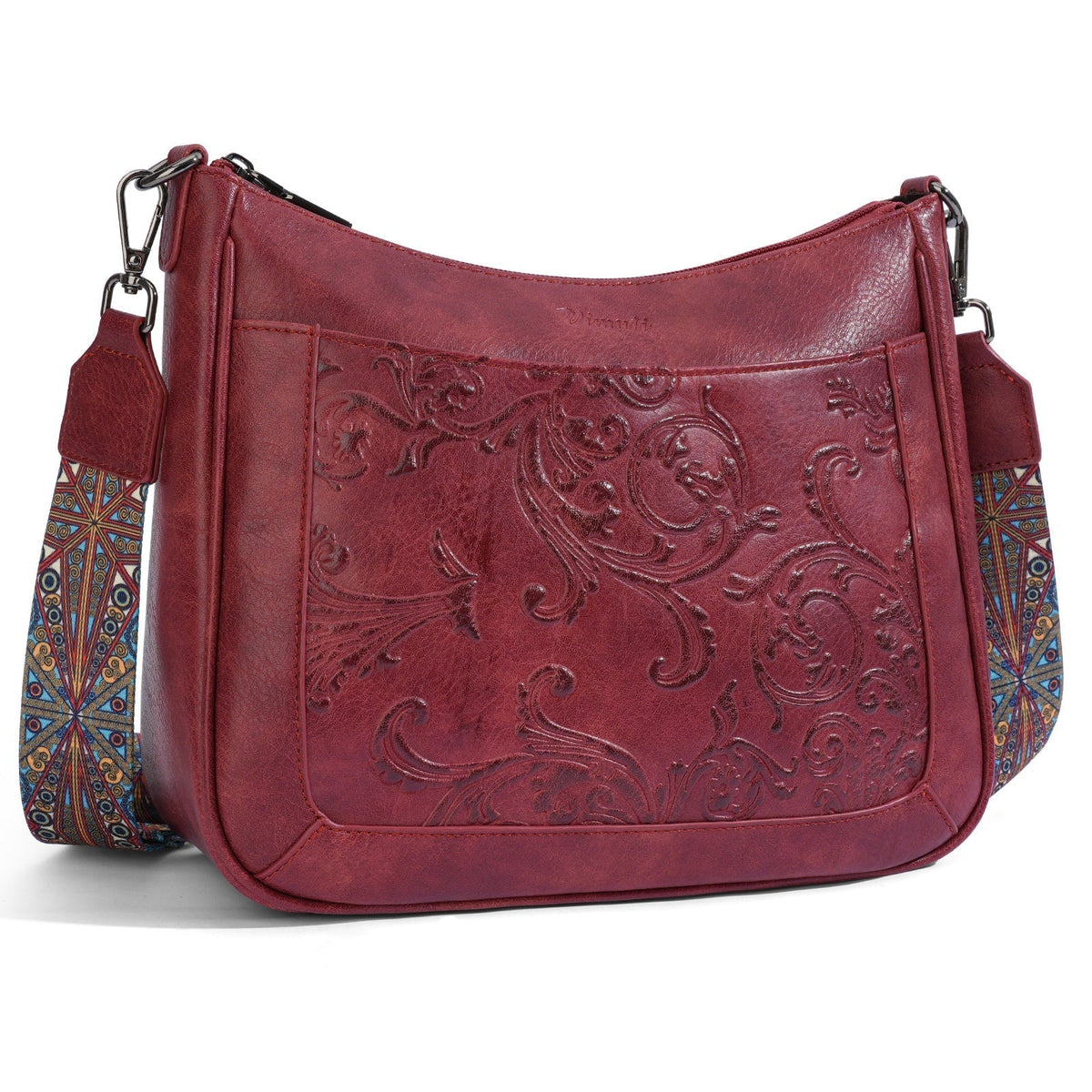Embossed Floral Hobo Crossbody Bag for Women with Soft Curved Shape, Adjustable Strap and 4 Colors