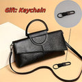 Women's Crossbody Handbag Set in Black Snake-Embossed Microfiber with Top Handle, Magnetic Flap and Keychain