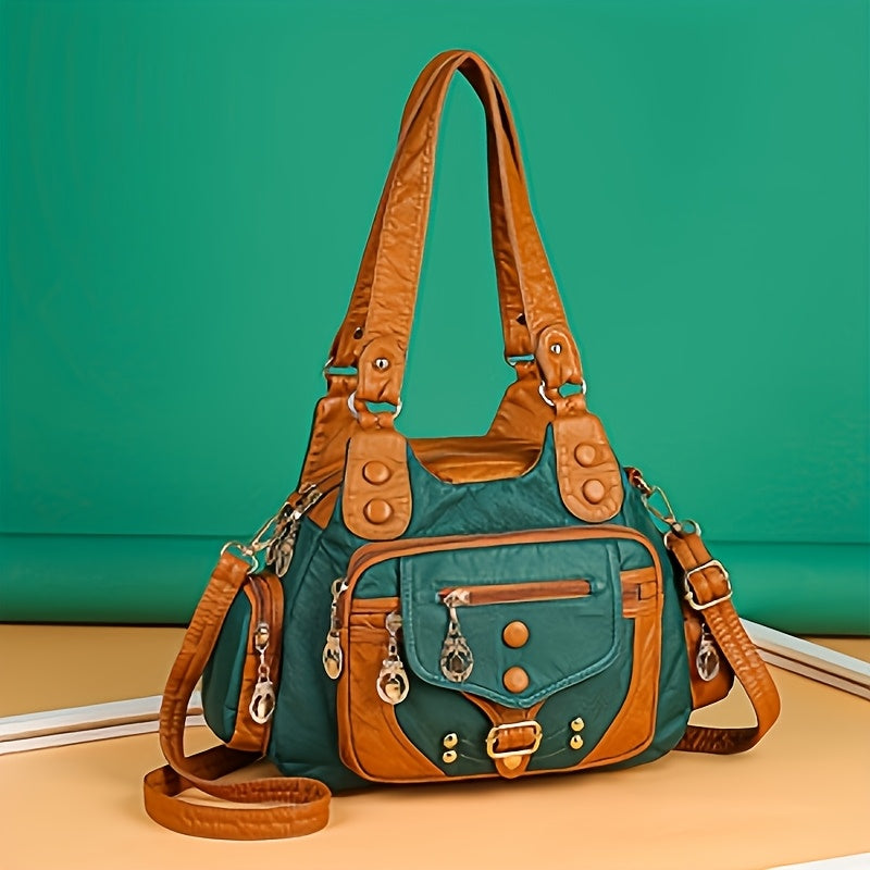 Studded Boho Multi-Pocket Crossbody Bag with Tassel Details, Adjustable Strap and 4 Earthy Colors