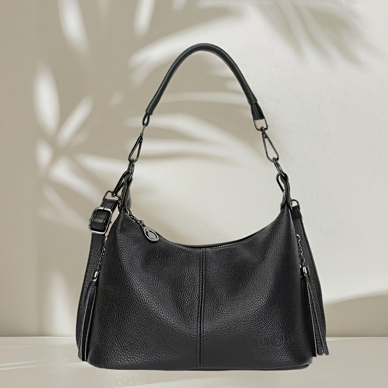 Textured Leather Hobo Crossbody Bag for Women with Top Handle, Detachable Strap and 2 Color Options