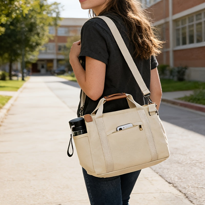 Canvas 8-Pocket Work Tote Crossbody Bag with 4 Interior Sections, Removable Strap & 3 Colors