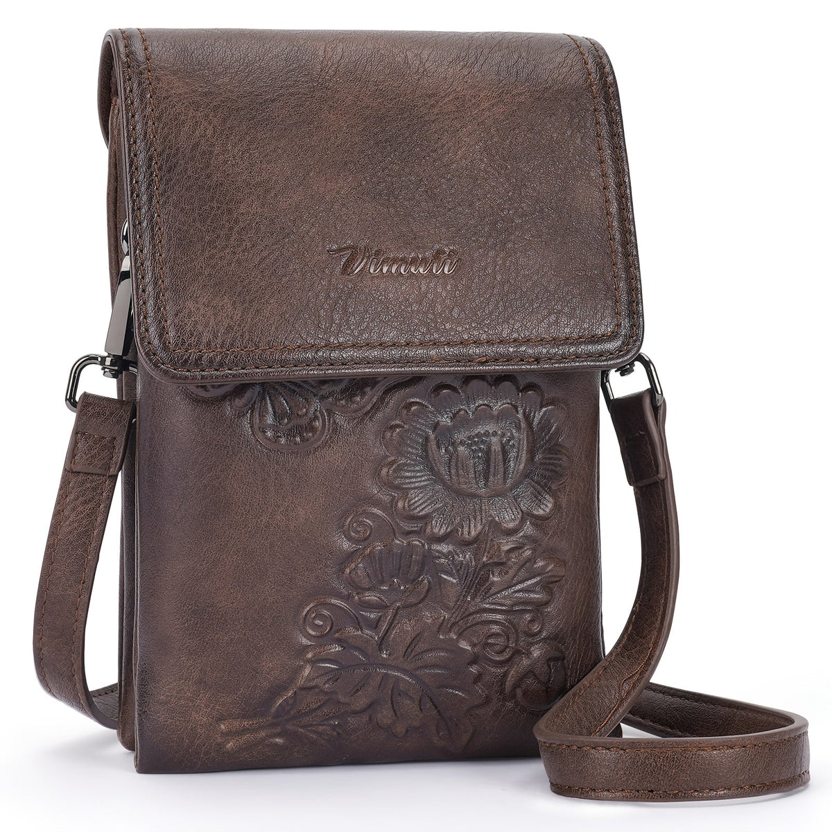 Embossed Vertical Phone Crossbody Bag for Women with Front Flap, Detachable Strap and 3 Colors