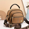 Women's Compact Multi-Zip Crossbody Bag with Patterned Wide Strap, Top Handle & Khaki Variant