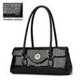 High-Gloss Crocodile-Embossed Satchel Crossbody Bag with Round Turn Lock, 13.8-Inch Body & 6 Colors