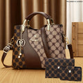 3-Piece M-Letter Print Handbag Set with Top-Handle Crossbody Tote and Matching Wallet Pouches in 4 Colors